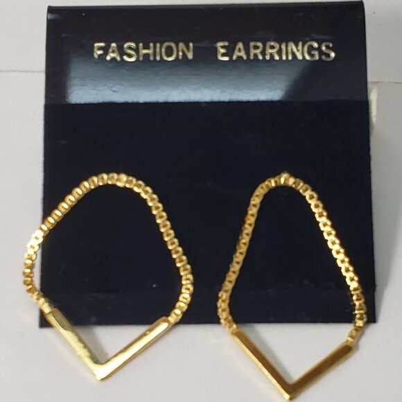 Women's Stylish Polished Gold tone Hoop Post Drop Earrings - Size 1.25" Drop - Picture 5 of 7